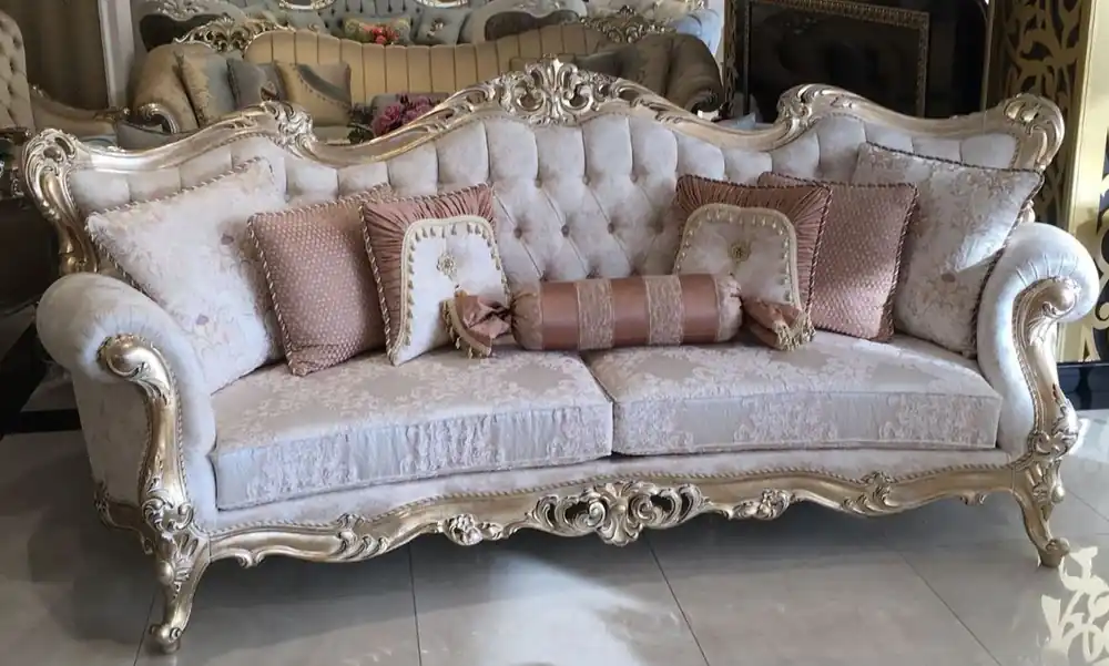 Top-Preis Casa Padrino sofá de salón barroco de lujo crema / rosa / oro 300 x 98 x A. 120 cm - Sofá en estilo barroco magnífico - Muebles de salón barrocos nobles