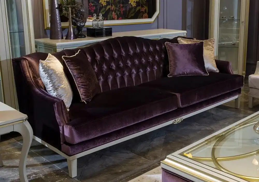 Echt Casa Padrino sofá barroco de lujo púrpura / blanco / oro 239 x 83 x A. 91 cm - Noble sofá de salón con cojines decorativos - Muebles de salón barrocos