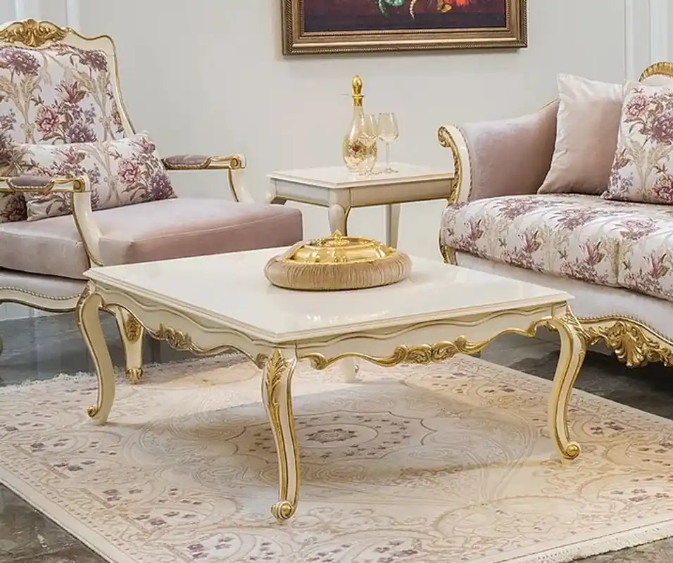Direkt Vom Hersteller Casa Padrino mesa de centro barroco de lujo blanco / oro 121 x 81 x A. 44 cm - Mesa de salón de madera maciza noble en estilo barroco - Muebles de salón barrocos