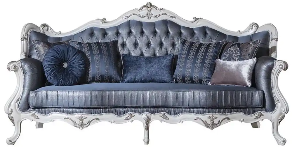 Casa Padrino sofá de salón barroco de lujo con cojines decorativos azul / blanco / plata 240 x 90 x A. 120 cm - Magnífico mobiliario barroco Saisonangebot