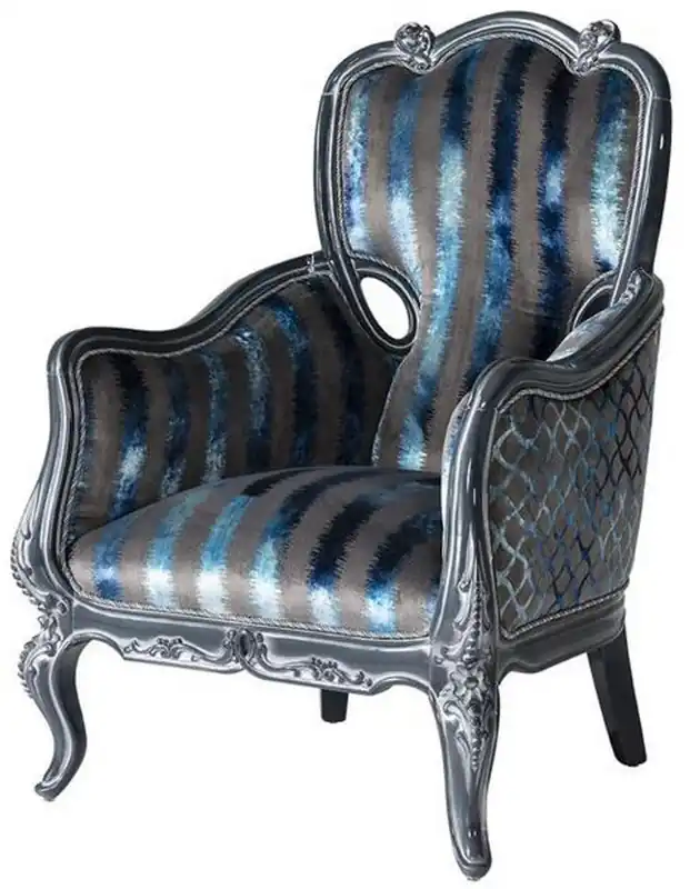 Meistverkauft Casa Padrino sillón de salón barroco de lujo gris / azul / gris 80 x 80 x A. 116 cm - Sillón noble de madera maciza con rayas - Muebles de salón de estilo barroco