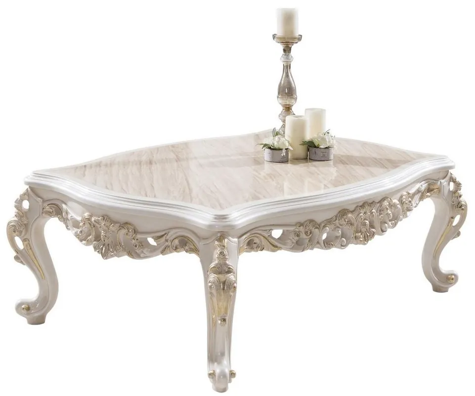 Neu Im Sortiment Casa Padrino mesa de centro barroco de lujo marrón / blanco / oro 125 x 87 x A. 48 cm - Mesa de salón rectangular de madera maciza de estilo barroco - Noble mobiliario de salón barroco