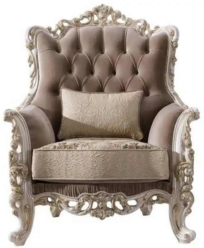 Highlight Casa Padrino sillón de salón barroco de lujo con cojín decorativo marrón / beige / blanco / oro 97 x 90 x A. 120 cm - Muebles de salón barrocos nobles
