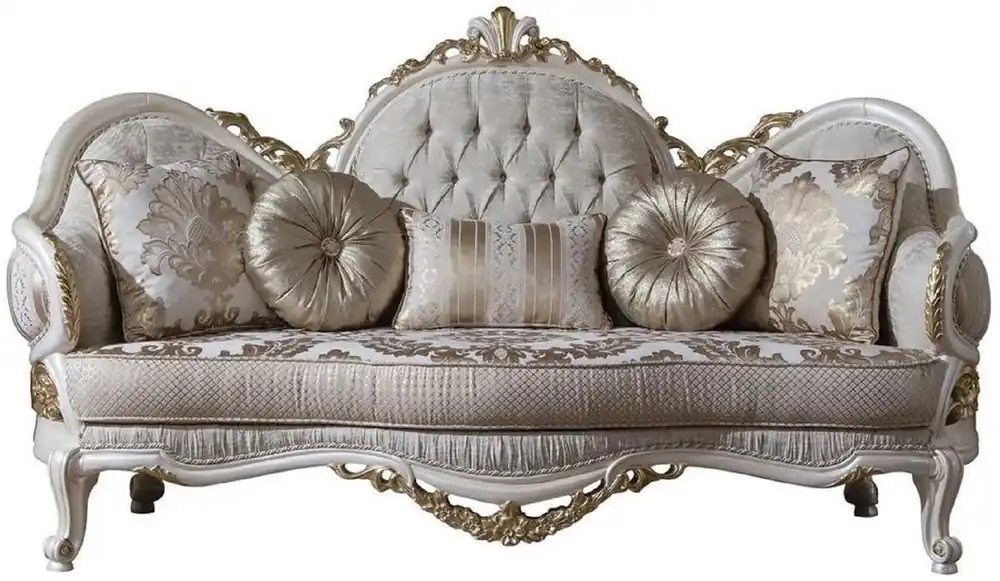 Casa Padrino sofá barroco de lujo gris / blanco / oro 220 x 80 x A. 124 cm - Magnífico sofá de salón con cojines decorativos - Muebles Barrocos Garantierte Lieferung