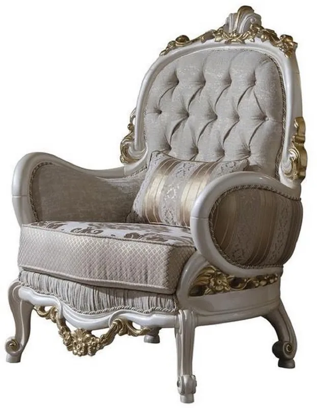 Casa Padrino sillón barroco de lujo gris / blanco / oro 80 x 85 x A. 120 cm - Magnífico sillón de salón con cojín decorativa - Muebles Barrocos Bestseller