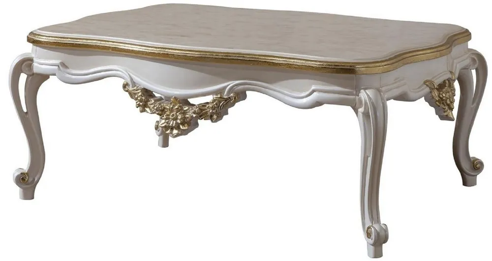 Neue Ware Casa Padrino mesa de centro barroco de lujo blanco / oro 130 x 90 x A. 47 cm - Magnífica mesa de salón de madera maciza en estilo barroco - Muebles Barrocos