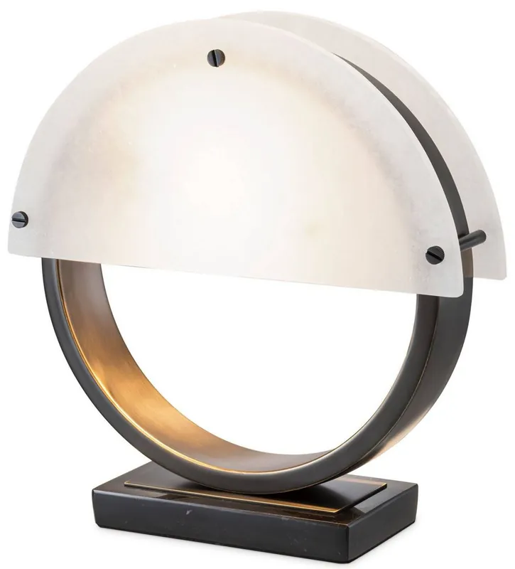 Geprüft Casa Padrino lámpara de mesa de diseño bronce / alabastro 30 x 10 x A. 30,5 cm - Lámpara de escritorio moderna con base de mármol y 2 pantallas de alabastro semicirculares - Lámparas de Diseño