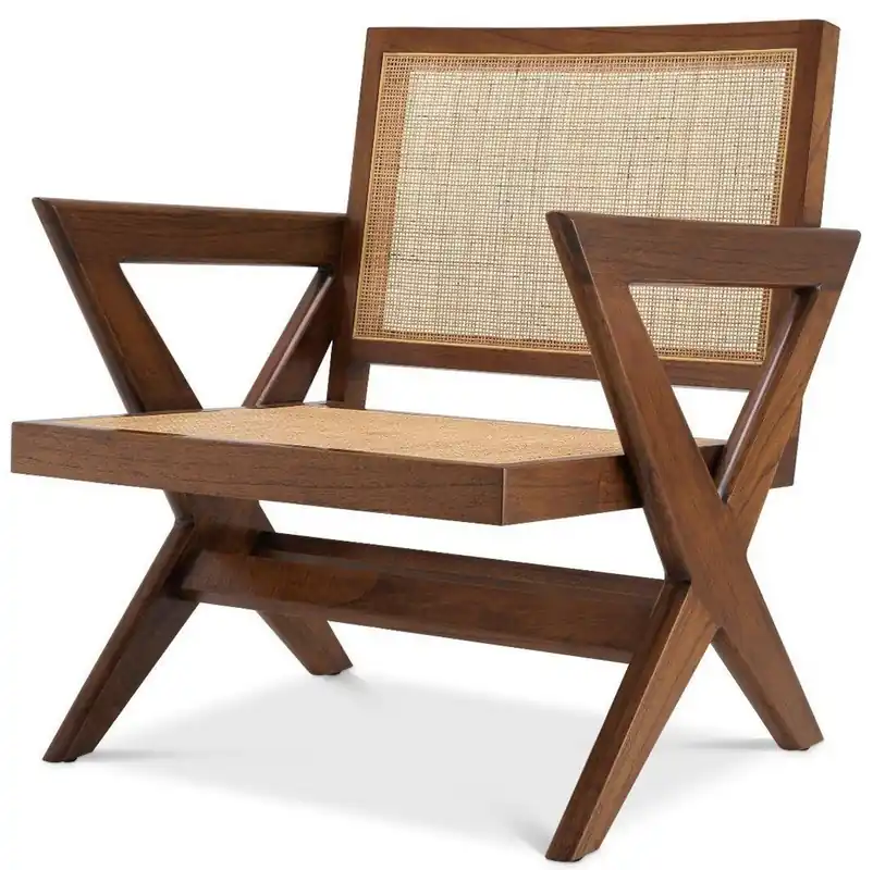 Zertifiziert Casa Padrino sillón de salón de lujo marrón / natural 75 x 74 x A. 88 cm - Sillón de madera maciza con tejido de ratán - Muebles de Lujo