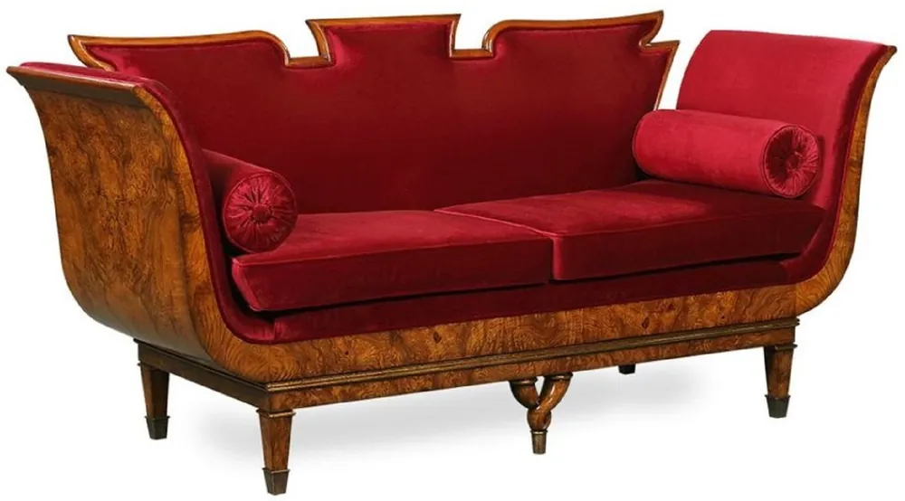 Neuheit Casa Padrino sofá de 2 plazas Art Nouveau de lujo rojo burdeos / marrón claro 194 x 78 x A. 90 cm - Sofá de salón con terciopelo fino - Muebles Barrocos y Art Nouveau