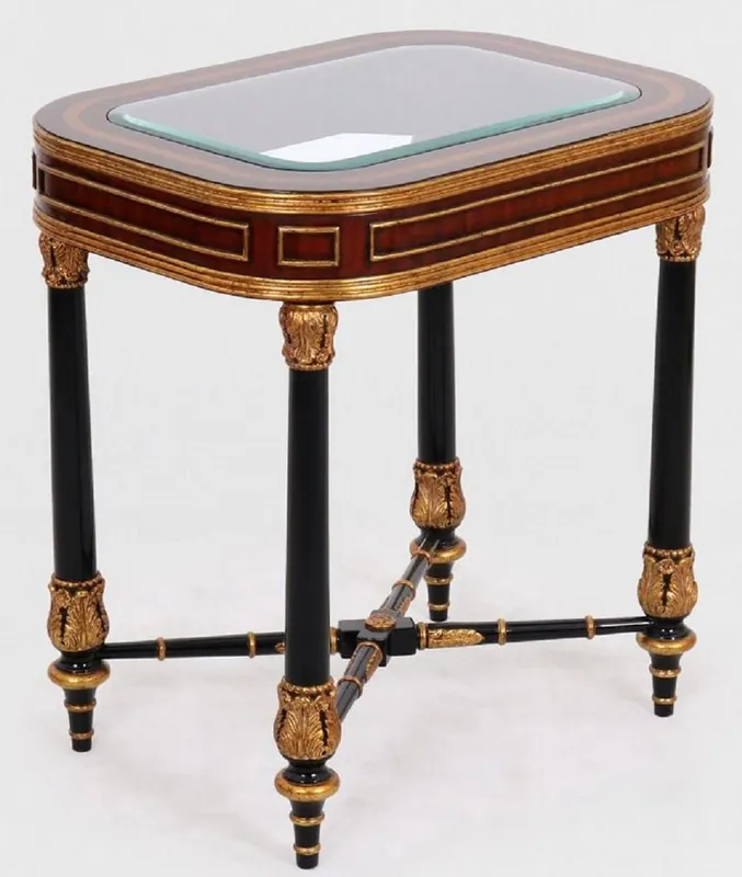 Echt Casa Padrino mesa auxiliar barroco de lujo marrón / negro / oro 61 x 46 x A. 65 cm - Mesa noble de madera maciza con tapa de vidrio - Muebles Barrocos