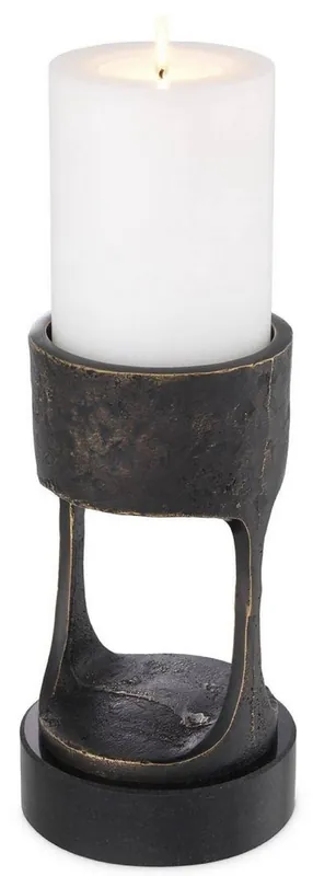 Aktuell Casa Padrino Portavela de Lujo Bronce / Negro Ø 13 x A. 24 cm - Portavela de Latón con Base de Granito - Accesorios Decorativos