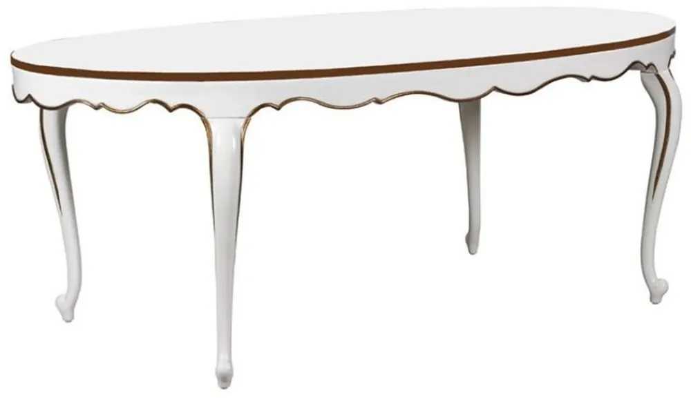 Casa Padrino mesa de comedor barroco de lujo blanco / oro 207 x 114 x A. 78 cm - Mesa de cocina ovalada de caoba - Muebles de comedor barrocos - Calidad de Lujo Knallerangebot