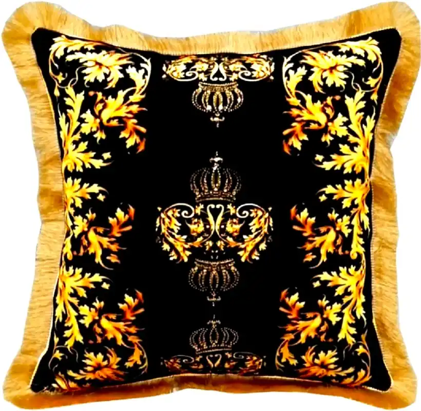 Harald Glööckler almohada decorativa de lujo Pompöös de Casa Padrino negro / oro 50 x 50 cm - Almohada Glööckler con Pedrería Top-Seller
