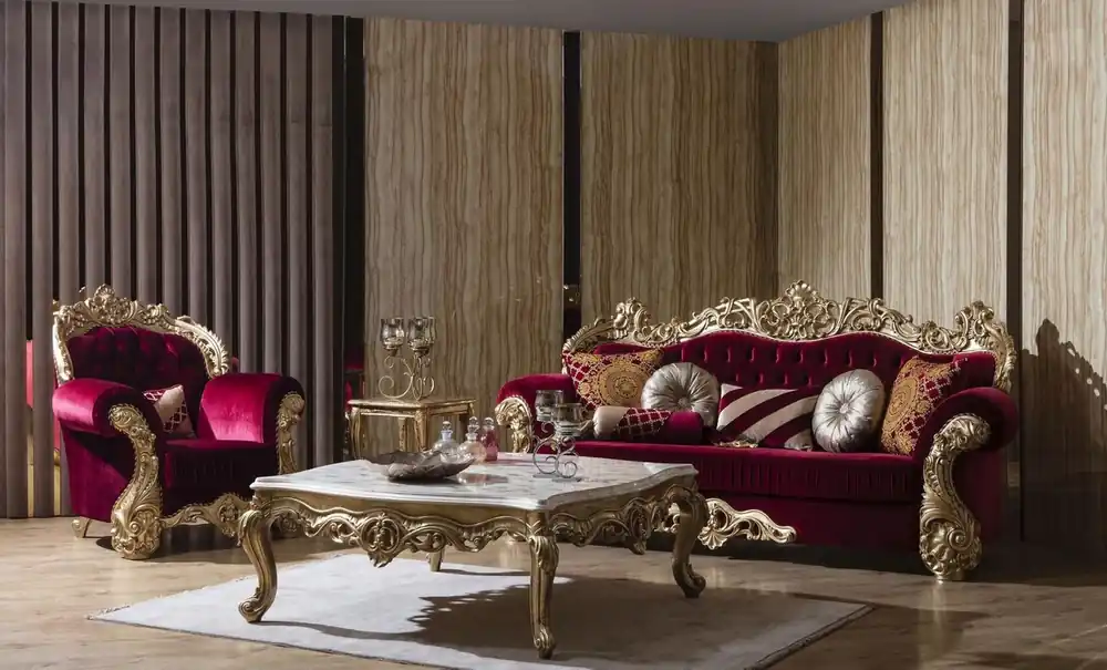 Casa Padrino conjunto de sala de estar barroco de lujo rojo burdeos / blanco / oro - 2 Sofás y 2 Sillones y 1 Mesa de Centro - Muebles de salón en estilo barroco - Noble y Magnífico Online Kaufen