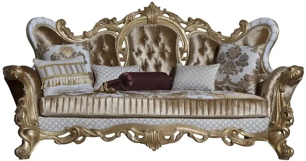 Casa Padrino sofá barroco de lujo oro / blanco / oro 248 x 108 x A. 122 cm - Sofá de salón con patrón elegante y cojines decorativos - Magníficos muebles barrocos Knallerangebot