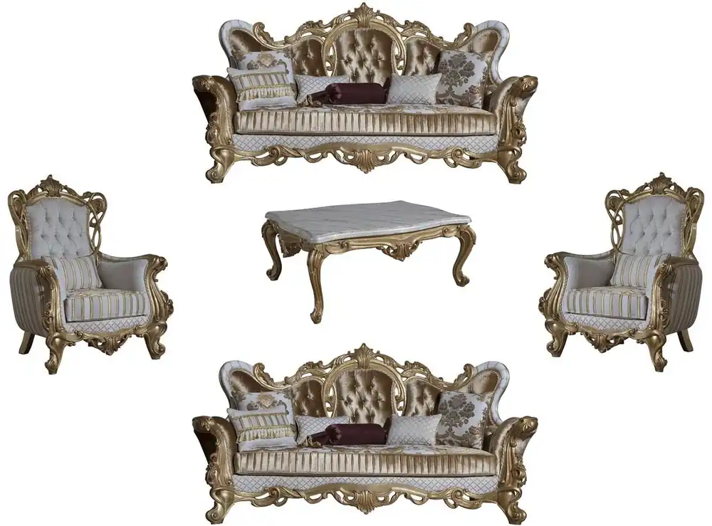 Casa Padrino conjunto de sala de estar barroco de lujo oro / blanco / gris / oro - 2 Sofás y 2 Sillones y 1 Mesa de Centro - Muebles de salón barrocos - Noble & Magnífico Sonderaktion