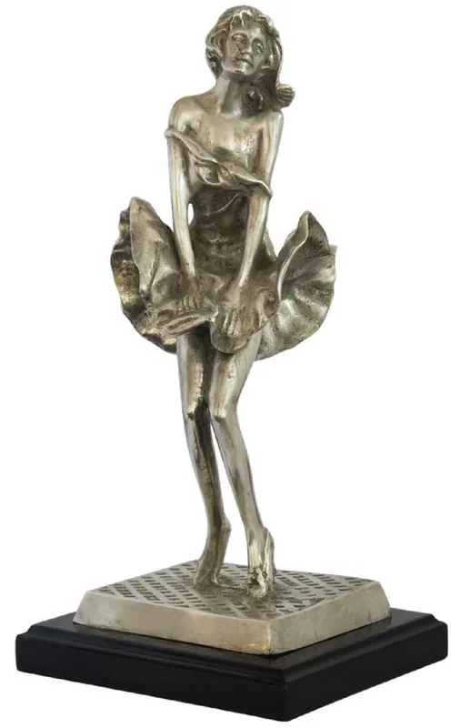 Sofort Bestellen Casa Padrino figura de bronce de lujo Marilyn plata antigua / negro 14 x 12 x A. 28 cm - Escultura de bronce con base de madera - Decoración escritorio - Decoración de sala de estar - Colección de Lujo