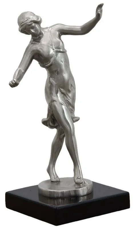 Saisonangebot Casa Padrino figura de bronce de lujo mujer bailando plata / negro 10 x 13 x A. 23 cm - Escultura de bronce con base de madera - Decoración escritorio - Decoración de sala de estar - Colección de Lujo