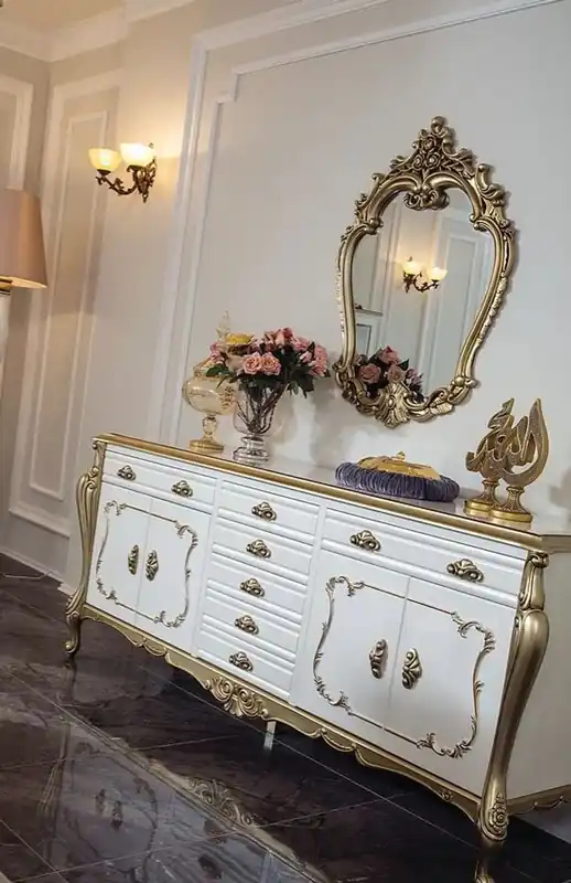 Casa Padrino conjunto de muebles barrocos de lujo aparador con espejo blanco / oro - Magnífica mueble de madera maciza con elegante espejo de pared - Muebles de estilo barroco Mega-Angebot