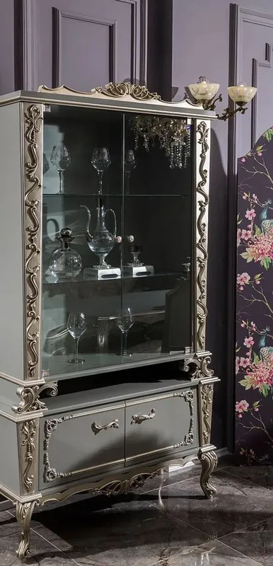 Begrenztes Angebot Casa Padrino vitrina barroco de lujo gris / plata 110 x 47 x A. 201 cm - Vitrina de madera maciza de estilo barroco - Noble y Magnífica