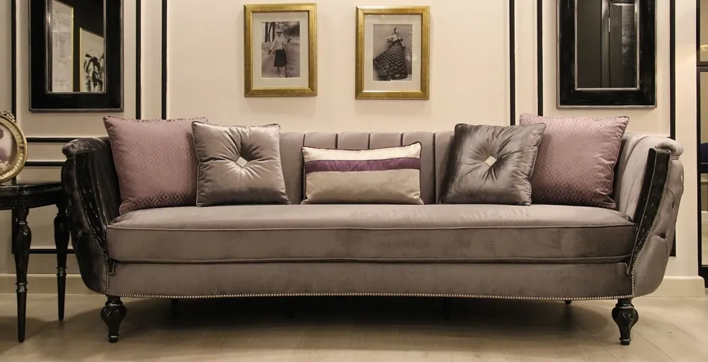 Beliebt Casa Padrino sofá barroco de lujo gris / negro / plata 265 x 90 x A. 85 cm - Sofá de salón con tela de terciopelo fino - Muebles Barrocos