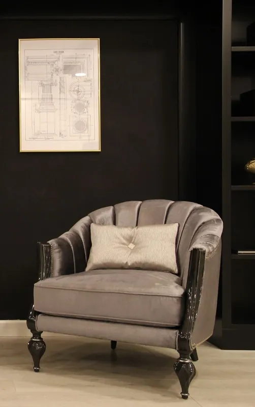Zertifiziert Casa Padrino sillón barroco de lujo gris / negro / plata 83 x 85 x A. 85 cm - Sillón de salón con tejido de terciopelo fino - Muebles Barrocos