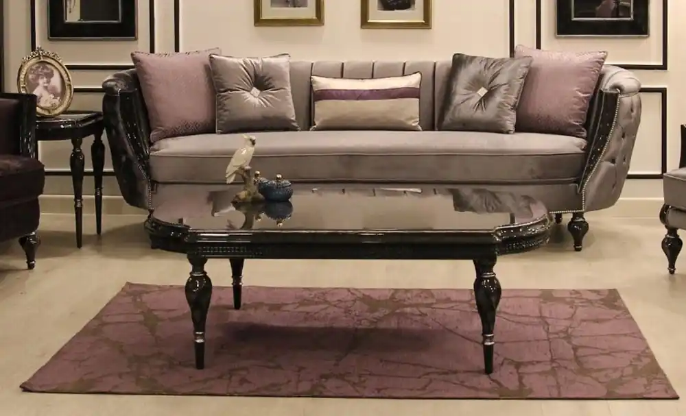 Casa Padrino mesa de centro barroco de lujo gris / negro / plata 140 x 85 x A. 50 cm - Mesa de salón noble de madera maciza con tapa de vidrio - Muebles de salón de estilo barroco Solange Der Vorrat Reicht