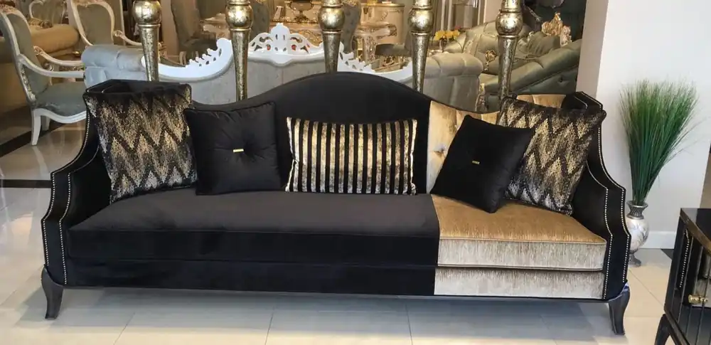Neu Im Sortiment Casa Padrino sofá barroco de lujo negro / oro 250 x 90 x A. 100 cm - Sofá de salón en estilo barroco - Muebles Barrocos - Noble y Magnífico