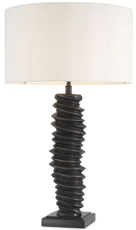 Casa Padrino lámpara de mesa de lujo bronce / negro / blanco Ø 45 x A. 75 cm - Elegante lámpara de escritorio con base de granito - Luces de Lujo Top-Seller