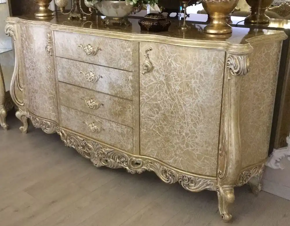 Saisonangebot Casa Padrino aparador barroco de lujo oro antiguo 220 x 55 x A. 110 cm - Armario de madera maciza con 2 puertas y 4 cajones - Noble y Magnífico