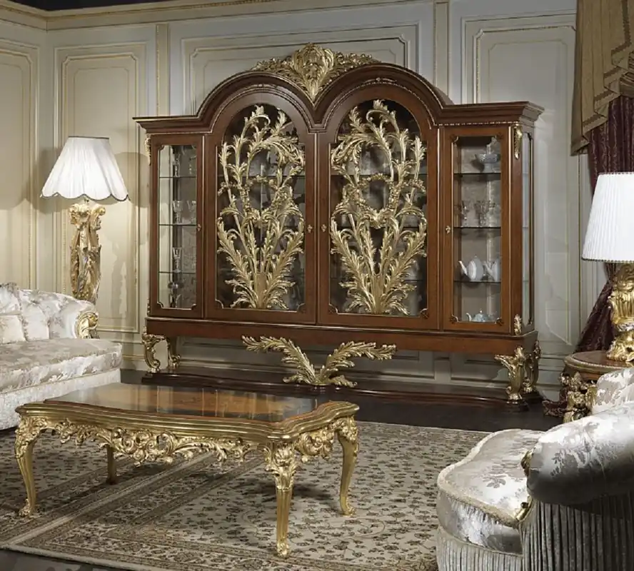 Casa Padrino vitrina barroco de lujo marrón / oro 308 x 50 x A. 242 cm - Vitrina noble de madera maciza con 4 puertas - Muebles de Restaurante de Hotel de Castillo - Calidad de lujo - Hecho en Italia Abverkauf
