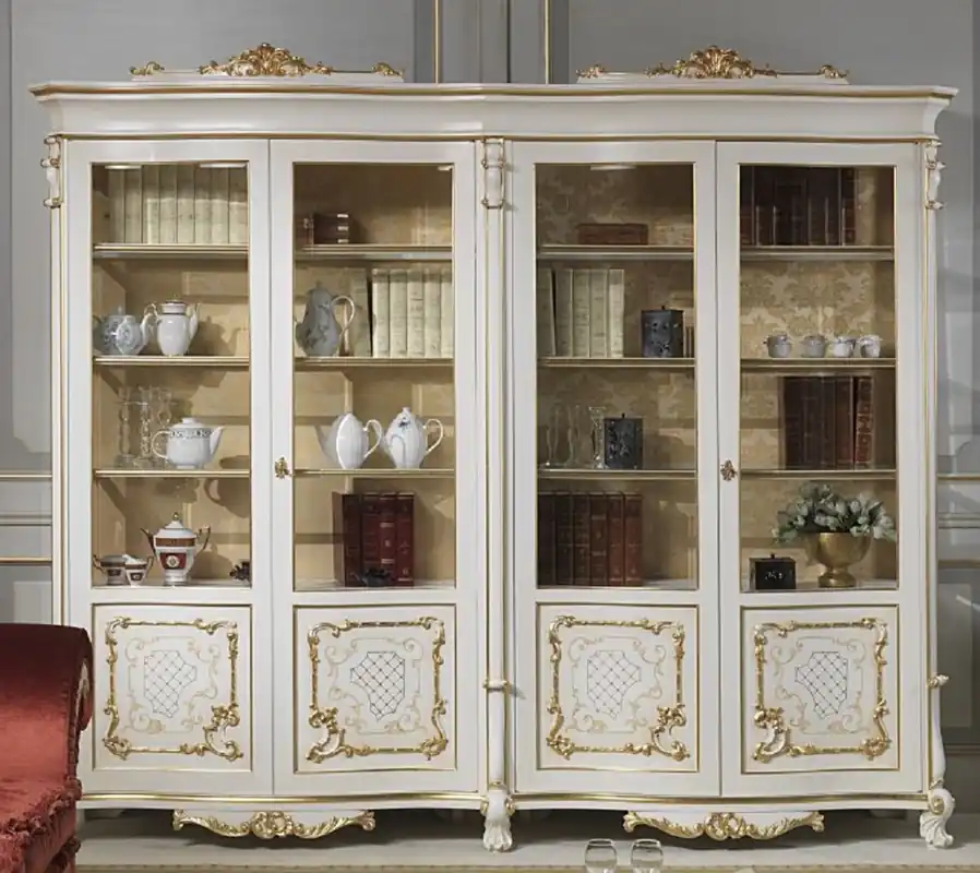 Online Kaufen Casa Padrino vitrina barroco de lujo blanco / oro 276 x 60 x A. 230 cm - Vitrina noble de madera maciza con 4 puertas - Muebles de Restaurante de Hotel de Castillo - Calidad de lujo - Hecho en Italia