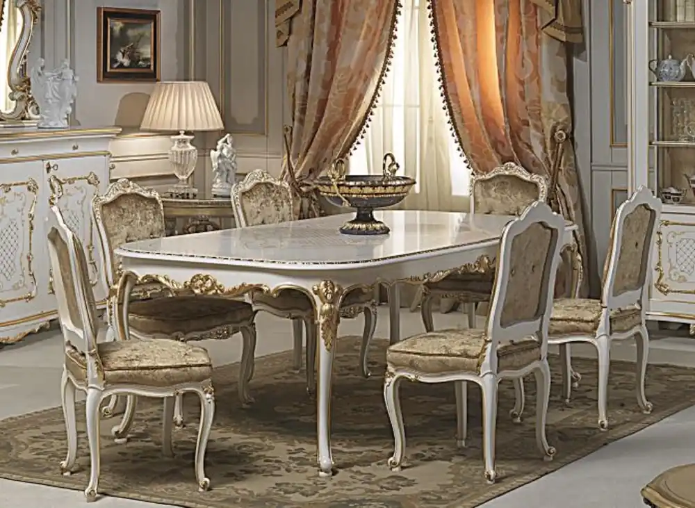 Angebot Casa Padrino conjunto de comedor barroco de lujo blanco / oro - 1 Mesa de Comedor y 6 Sillas de Comedor - Muebles de comedor de estilo barroco - Muebles de Castillo Restaurante Hotel - Calidad de lujo