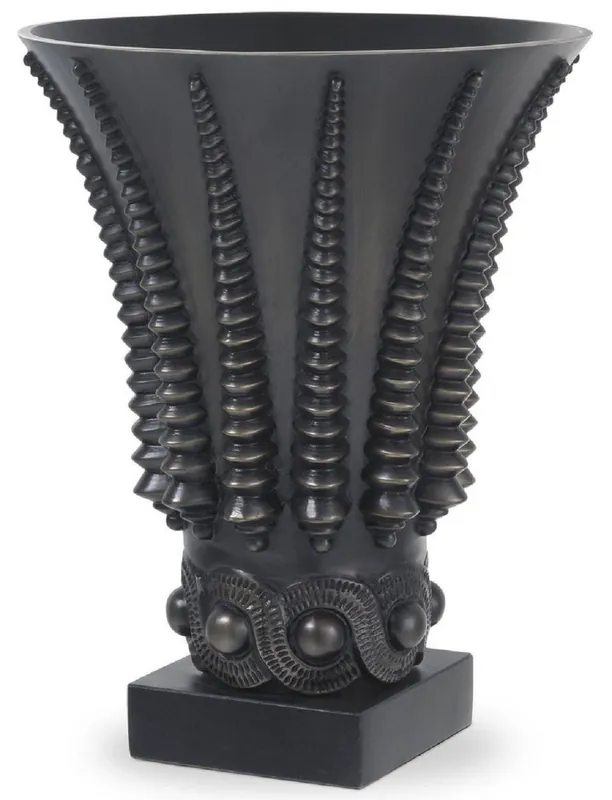 Casa Padrino jarrón decorativo de lujo bronce / negro Ø 22 x A. 28 cm - Florero redondo de latón con base de granito - Calidad de Lujo Nur Für Kurze Zeit