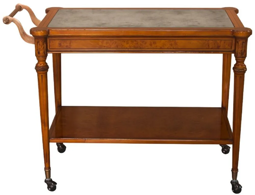 Casa Padrino carrito de servicio barroco de lujo marrón claro 102 x 52 x A. 77 cm - Carrito de madera maciza con placa de vidrio eglomizado - Accesorios de gastronomía barroco Mega-Angebot