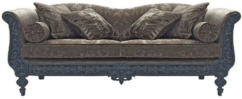 Jetzt Kaufen Casa Padrino sofá barroco de lujo gris / azul 220 x 100 x A. 80 cm - Sofá de hierro forjado forjado a mano con cojines - Sofá de Salón - Sofá de Jardín - Sofá de Patio - Muebles Barrocos