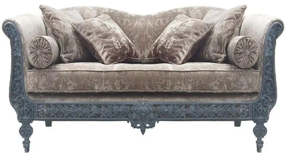 Casa Padrino sofá barroco de lujo gris claro / azul claro 147 x 100 x A. 83 cm - Sofá de hierro forjado forjado a mano con cojines - Sofá de Salón - Sofá de Jardín - Sofá de Patio - Muebles Barrocos Markenprodukt