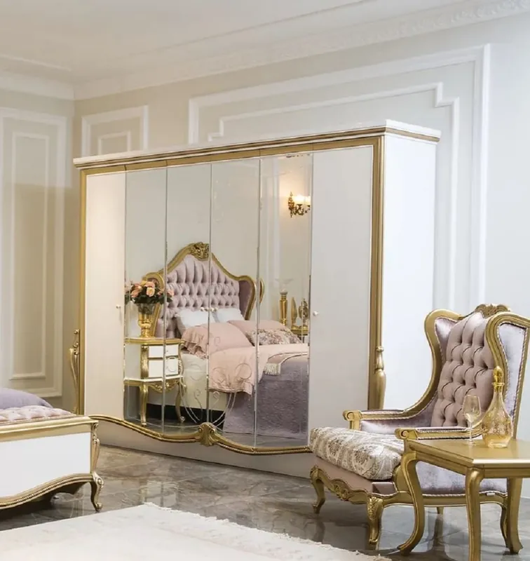 Jetzt Bestellen Casa Padrino armario de dormitorio barroco de lujo blanco / oro 270 x 70 x A. 224 cm - Armario de madera noble - Muebles de dormitorio en estilo barroco - Calidad de Lujo