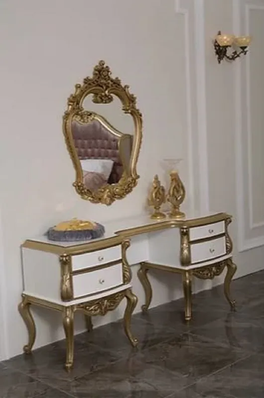 Casa Padrino cómoda de dormitorio barroco de lujo con elegante espejo de pared blanco / oro - Gabinete de madera maciza con espejo - Muebles de dormitorio de estilo barroco - Noble y Magnífica Garantierte Lieferung
