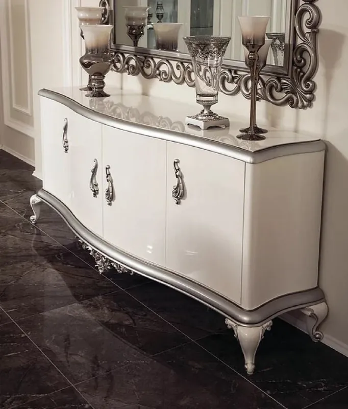 Casa Padrino aparador barroco de lujo blanco / plata 207 x 54 x A. 90 cm - Armario noble de madera maciza con 4 puertas - Muebles de estilo barroco Jetzt Bestellen
