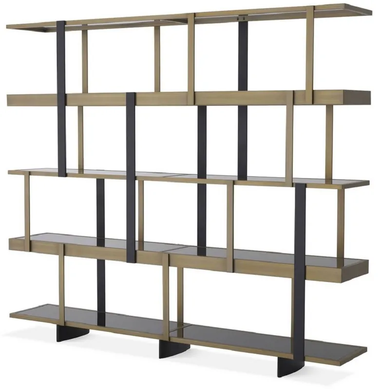 Casa Padrino armario de estantería de lujo latón / negro 230 x 40 x A. 200 cm - Armario de acero inoxidable - Armario de libros - Armario de sala de estar - Armario de oficina - Muebles de Lujo Angebot
