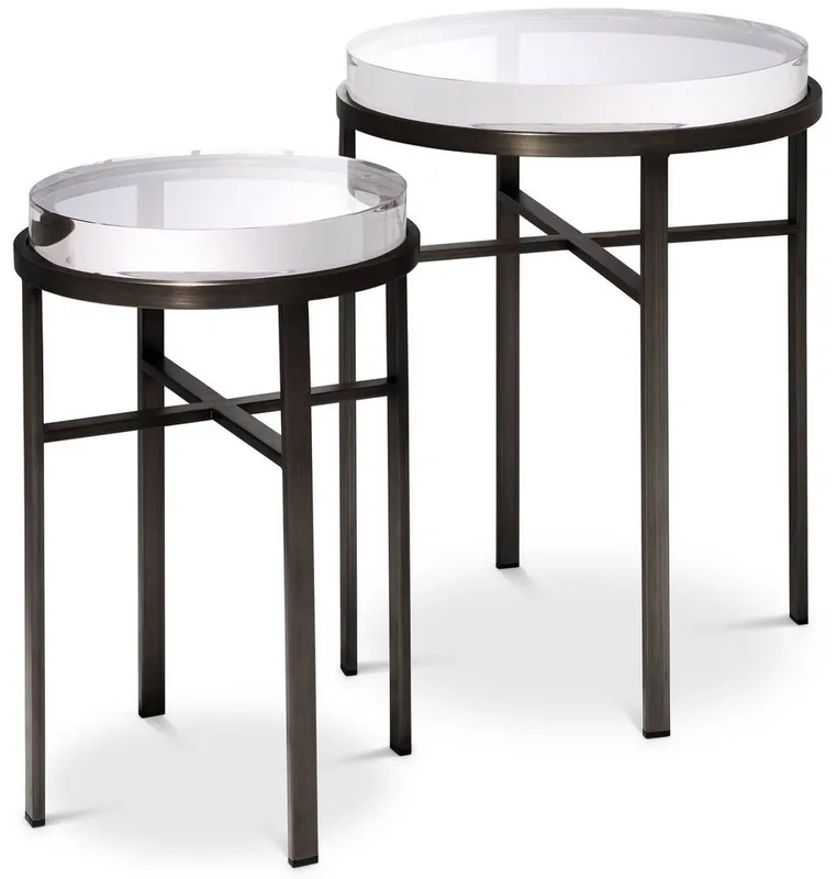 Must-Have Casa Padrino conjunto de mesa auxiliar de lujo bronze - 2 Mesas redondas de acero inoxidable con tapa de vidrio - Muebles de Salón de Lujo