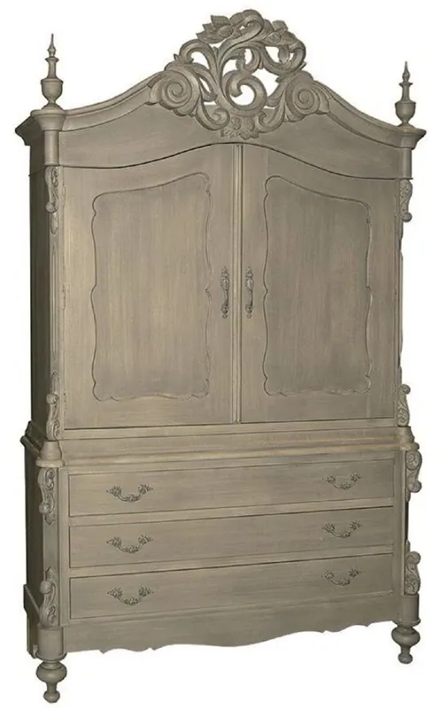Casa Padrino armario de cocina de estilo campestre de lujo gris 150 x 60 x A. 255 cm - Armario de madera maciza hecho a mano con 2 puertas y 3 cajones - Muebles de cocina de estilo campestre Knallerangebot