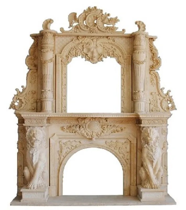 Echt Casa Padrino marco de chimenea barroco de lujo beige 280 x 65 x A. 350 cm - Marco de chimenea hecho a mano de mármol de alta calidad - Noble y Magnífico