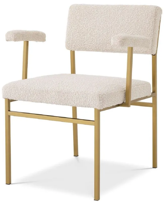 Markenware Casa Padrino silla de comedor de lujo crema / latón 64 x 67 x A. 84 cm - Silla de cocina noble con reposabrazos - Muebles de comedor de lujo