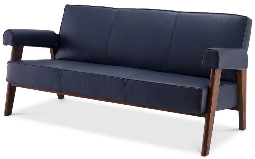 Markenprodukt Casa Padrino sofá de piel genuina de lujo azul / marrón 160 x 78 x A. 74 cm - Sofá de salón con cuero de búfalo fino - Muebles de salón - Colección de Lujo