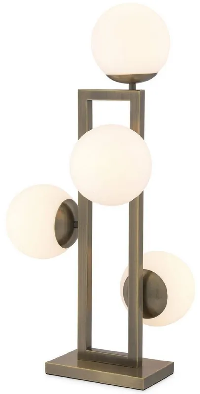 Casa Padrino lámpara de mesa de lujo latón / blanco 35 x 37,5 x A. 65,5 cm - Elegante lámpara de escritorio con pantallas redondas de vidrio - Luces de Lujo Sofort Bestellen
