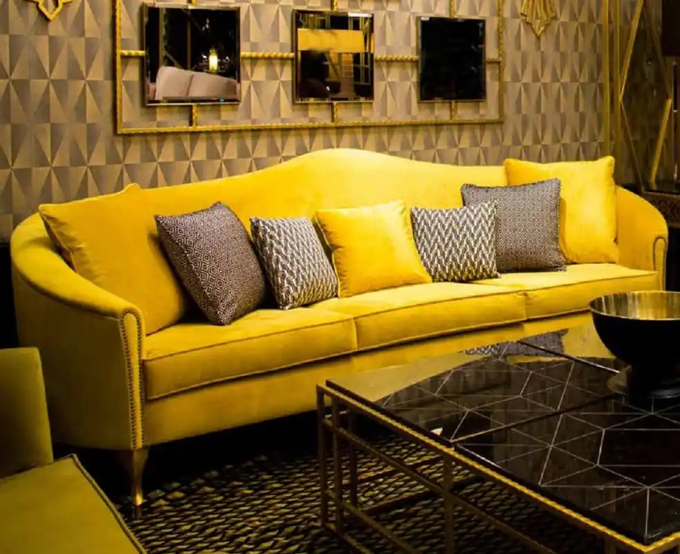 Casa Padrino sofá de terciopelo barroco de lujo amarillo / oro 280 x 90 x A. 100 cm - Noble sofá de salón con cojines decorativos - Muebles de salón barrocos - Calidad de Lujo Beliebt