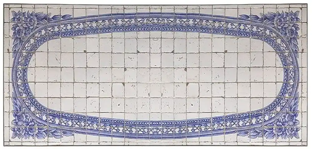 Kracherpreis Casa Padrino tablero de mesa de azulejos de mosaico barroco de lujo blanco antiguo / azul - Varios Tamaños - Tablero de mesa de comedor de piedra natural hecho a mano y pintado a mano - Muebles Barrocos