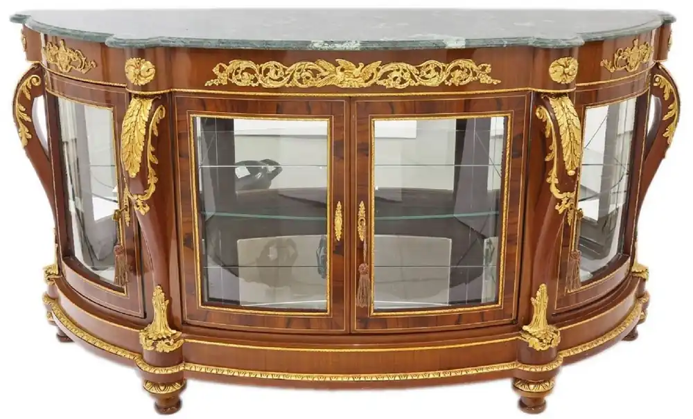 Casa Padrino aparador barroco de madera maciza con 4 puertas de vidrio y tapa de mármol marrón / oro / verde 175 x 50 x A. 95 cm - Vitrina - Armario - Magnífico mobiliario barroco Highlight